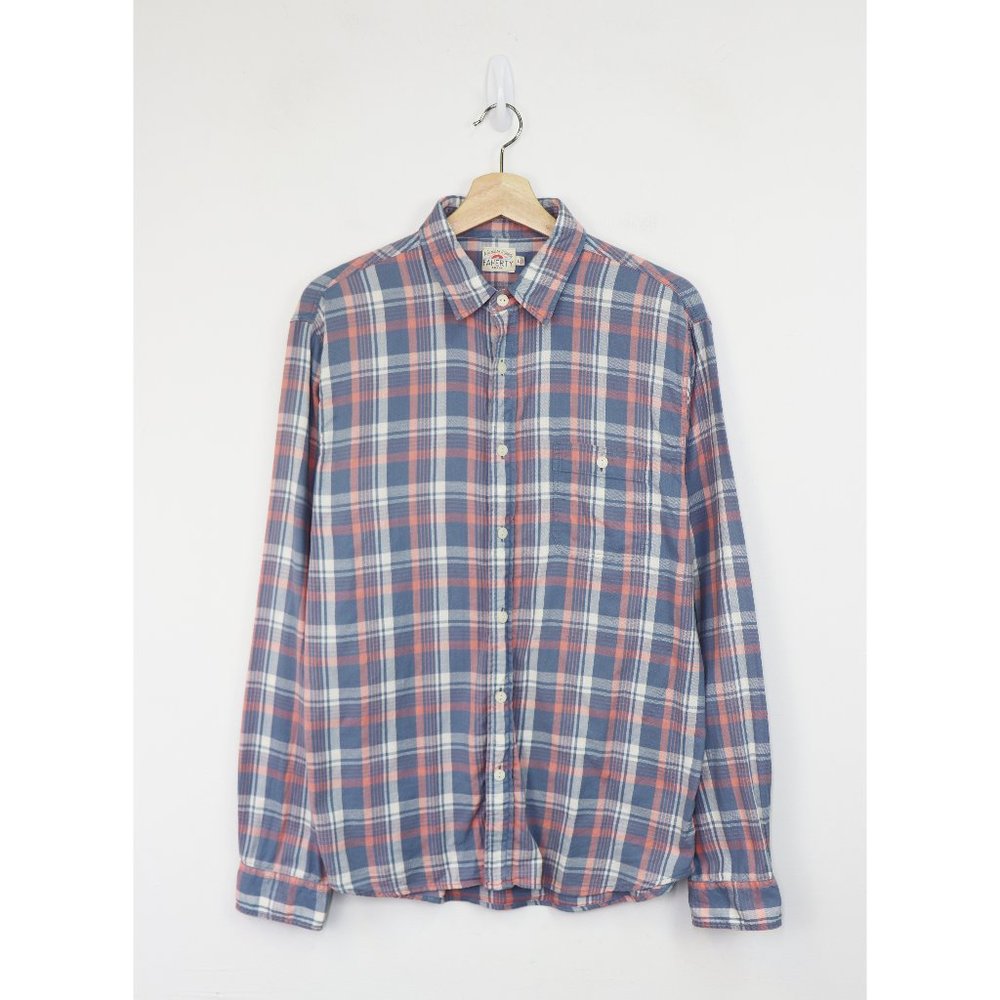 Faherty Flannel Plaid Shirt Long Sleeve Button Down 100% Cotton Pink Blue Large